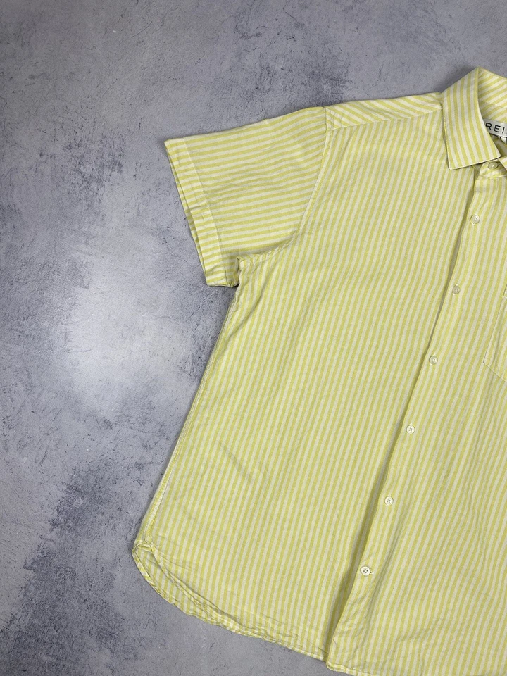 REISS Hombre Manga Corta Abotonada Rayas Lujo Hombre Talla L Algodón/Lino Foto 2 de 4
