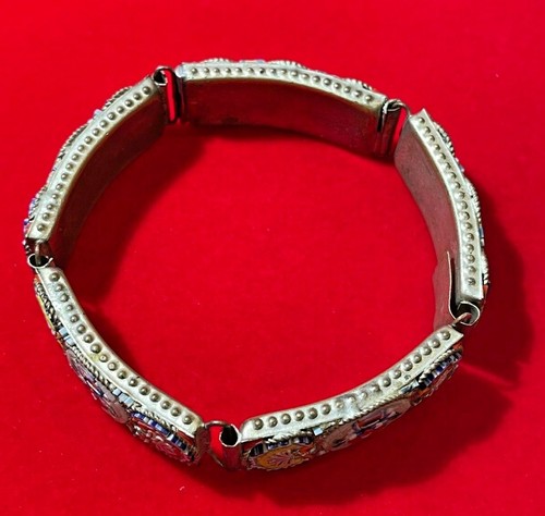 Vintage Venetian Millefiori Micro Mosaic Rose Flower link Silver Bracelet Italy - Picture 2 of 6