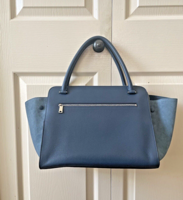 Celine Double Zip Trapeze NWT Blue Drummed Calfskin Suede | eBay