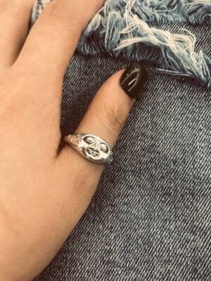 Moon Face Ring, Chunky Silver Gothic Ring, Face Ring, Stoner Ring, goth biker me