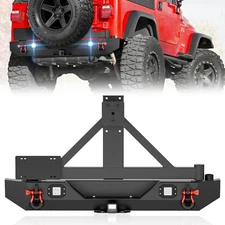 W/ License Plate Frame &D-rings Rear Bumper For 1987-2006 Jeep Wrangler TJ LJ YJ