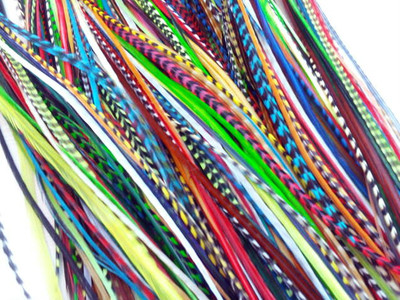 LONG THIN 100% REAL FEATHER HAIR EXTENSIONS GRIZZLY BRIGHT! COLORS USA!! ! SALE!