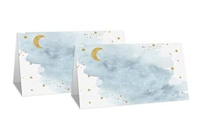 Table Place Card for Baby Shower, 25 Pcs Tent Cards Set with Moon and Stars