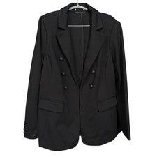 Excellent Double Breasted Blazer Jacket Women  s Medium Black Tailored