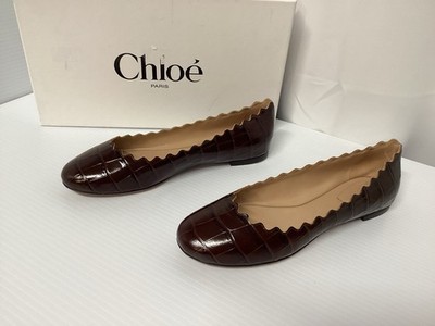 Chlo e Paris Lauren Ballerina Leather Flat Sharp Brown EU 38W US 7/8 Display 