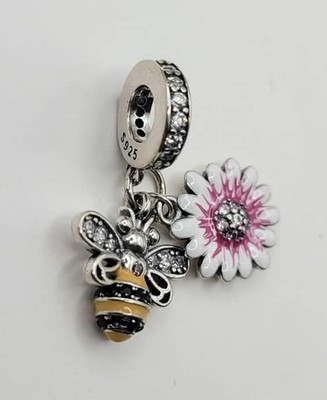 925 Sterling Silber Biene und Sonnenblume Charm Anhänger für Armband oder Halskette