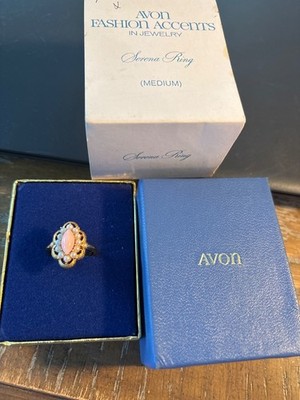 Vintage Gold Tone, Avon ''Serena'' Ring, Coral, Seed Pearl, Ring