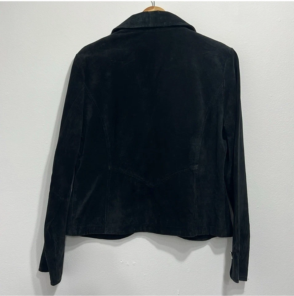 Chaqueta de cuero de gamuza negra vintage de los 90 para mujer de Live a Little Size Medium Foto 2 de 4