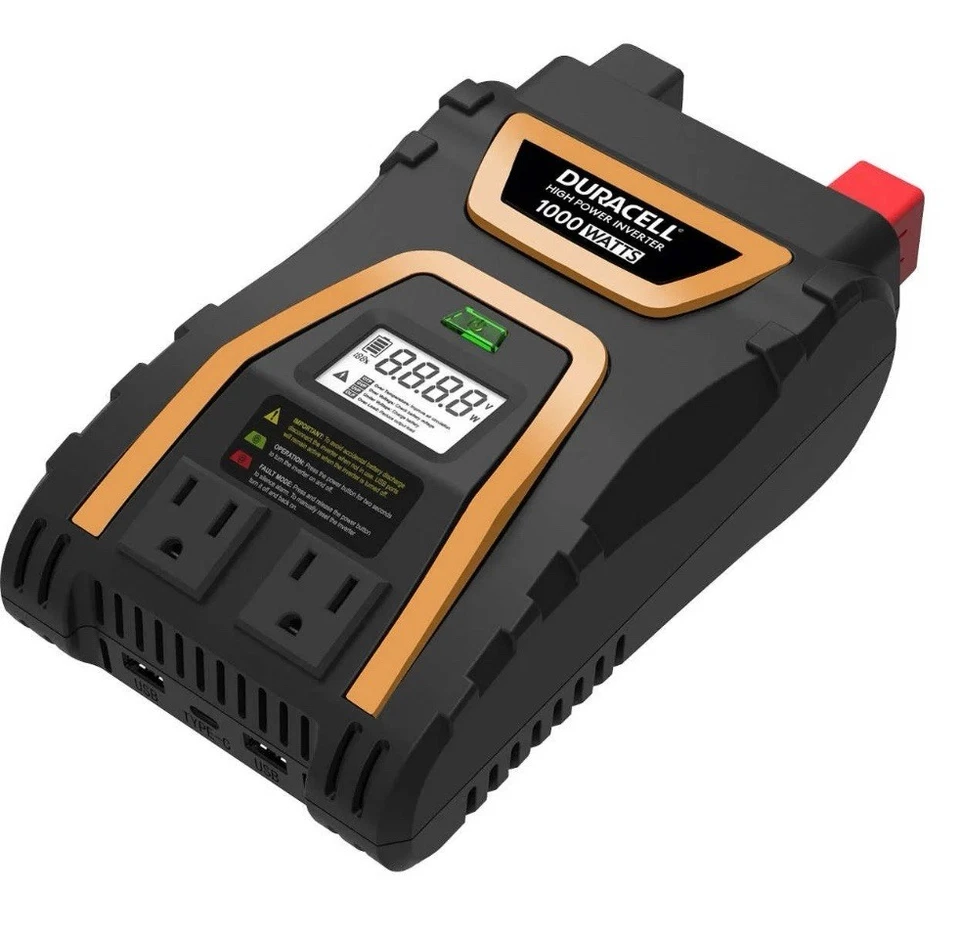 Duracell Portable 1000 Watt Continuous Power Inverter DC1000INVC USB Ports New - Image 2 of 4