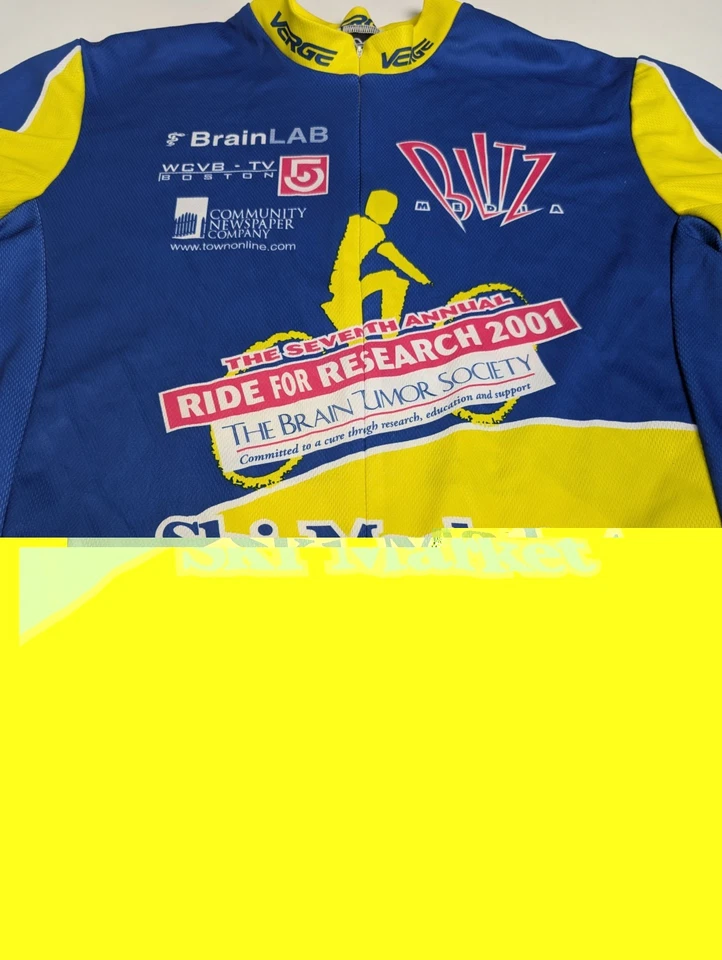 Camiseta de ciclismo Verge Ride for Research 2001 azul amarela mercado de esqui pit to pit 21 - Imagem 4 de 4