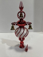 Vintage Bradford Carillon Spire w/Angel Hair Tree Topper Red w/3 Gold Bells READ