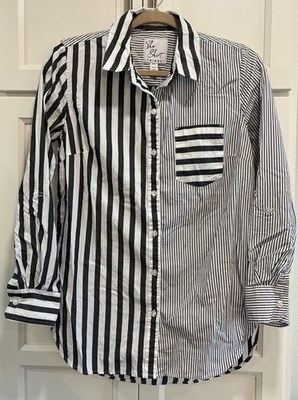 Tribal ''The Shirt'' Cotton Womens Button Down Tunic Stripe Black/White Size S
