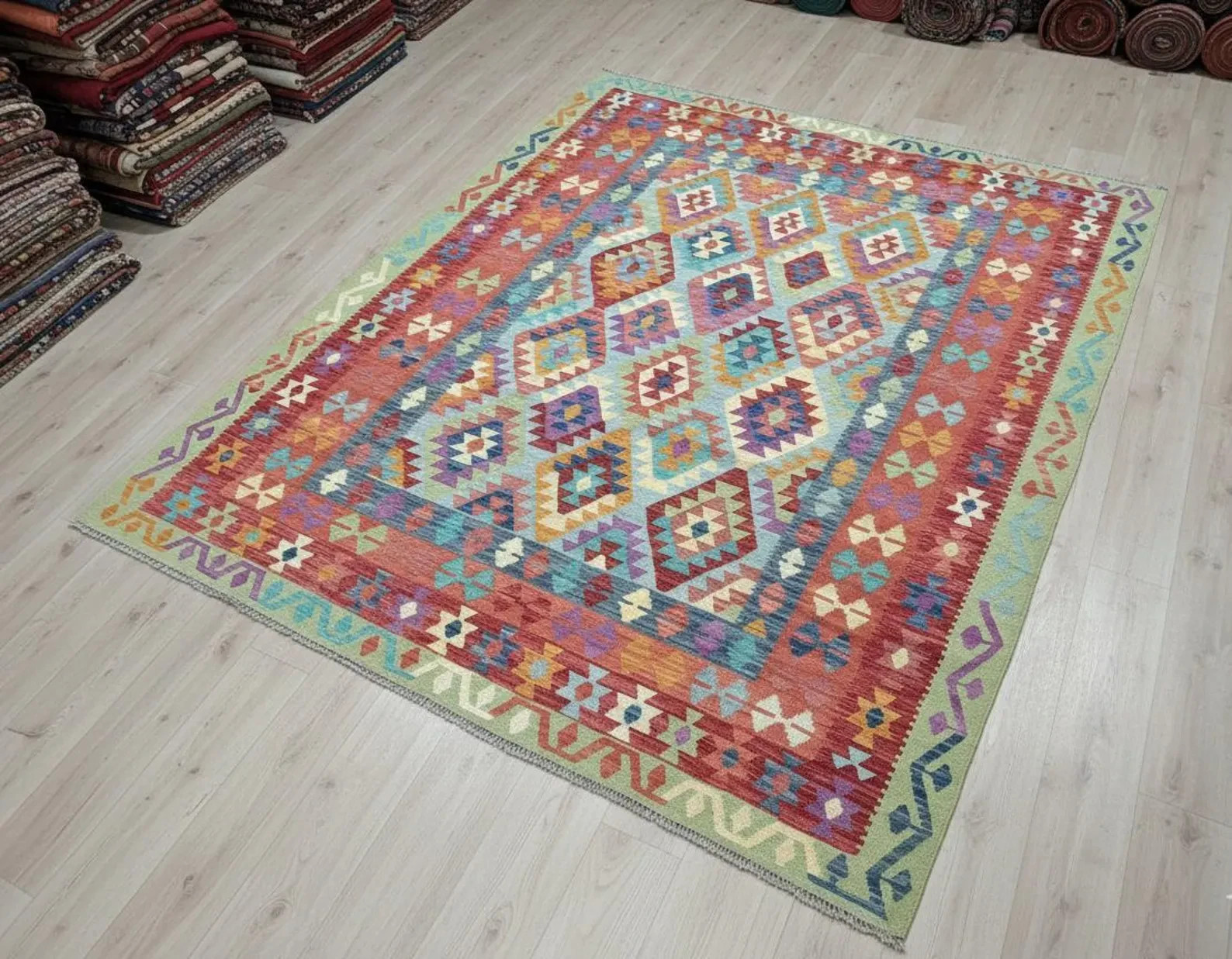 Hand Knotted Jute Wool Kilim Dhurrie Rug Color Multicolor Design Carpet Rug