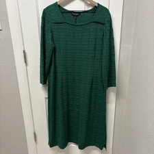 NWT Ming Wang Dress Green Textured 3/4 Sleeve Holiday Christmas Event