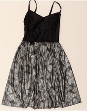 VINTAGE Womens Sleeveless A-Line Dress UK 8 Small Silver Colourblock CP06