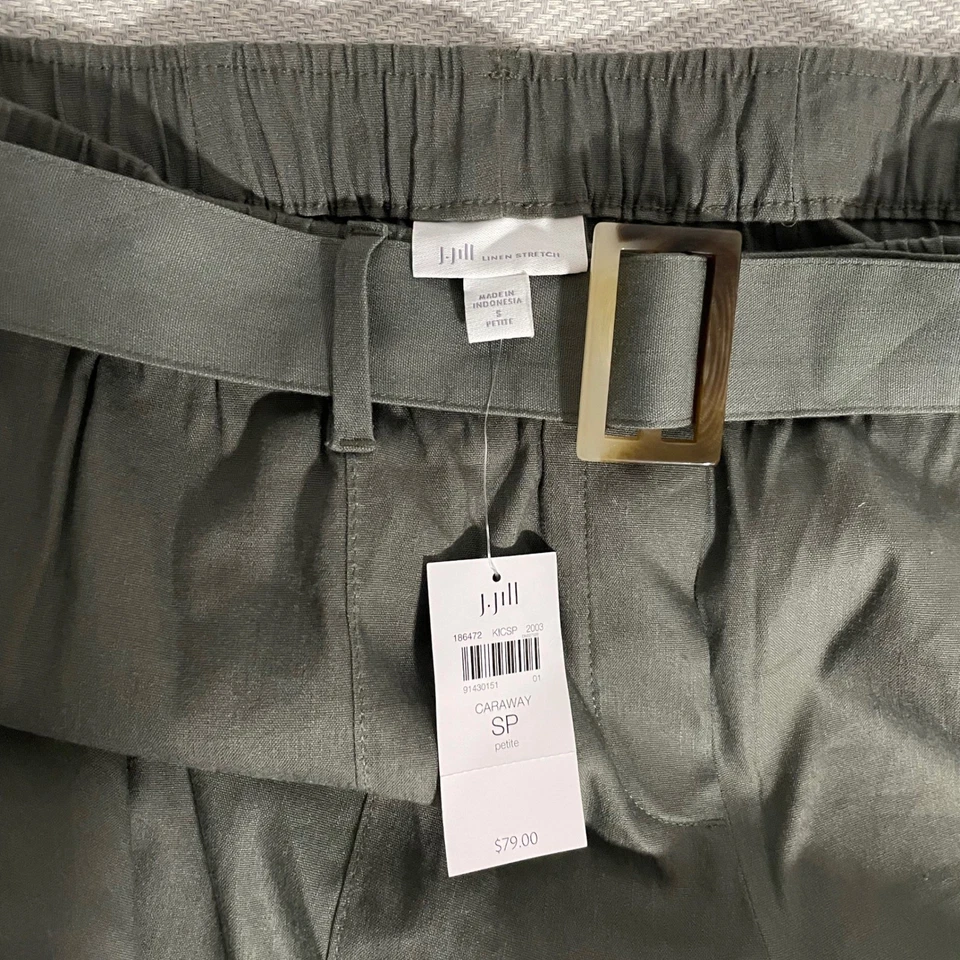 J Jill брюки женщин маленький маленький зеленый льняной эластичной укороченный подпоясанный широкие ноги новый с Ярлыками - Изображение 3 из 4