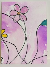 ACEO Original Painting Artist Trading Card Flower Garden 7 OOAK Series Signed