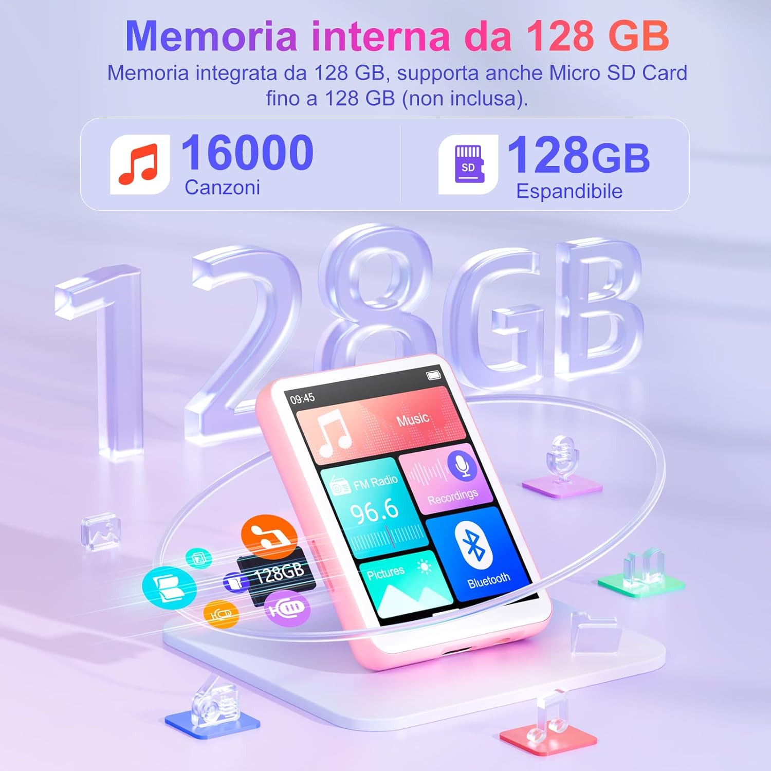 Lettore Musicale Portatile Hi-Fi 128GB - Schermo Touch & BT 5.4 - 3