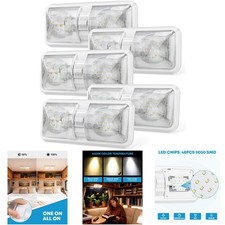 5pcs RV LED Ceiling Lights 12V Double Dome Natural White 48X5050SMD ON/OFF