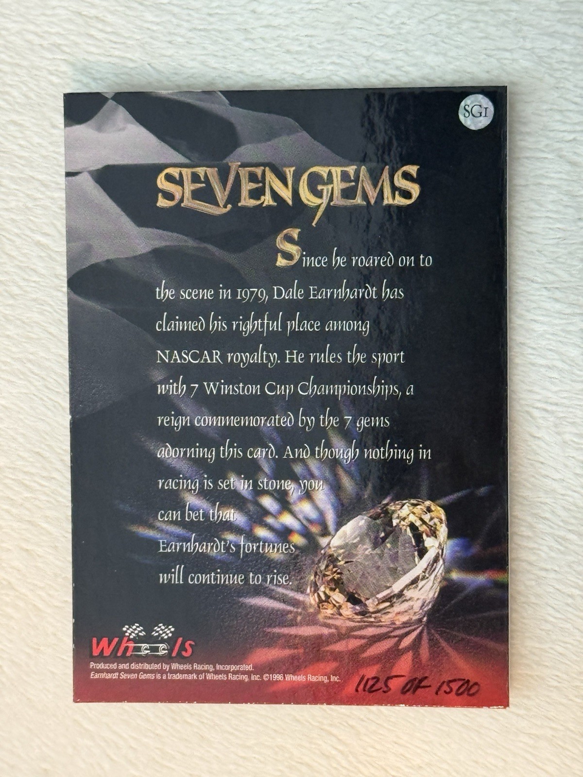 1996 Wheels Racing Seven Gems Card RARE Dale Earnhardt Sr SG1 1125/1500 SWEET!!! view 2