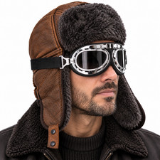 Aviator Genuine Shearling Hat Trapper Ushanka for Men  Women with Goggle