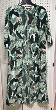 Rachel Zoe Tassel Tie Front Duster Kimono One Size Green Floral Palm Casual NEW