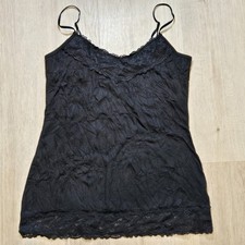 Vtg Y2k Black Crinkle Lace Tank Top Cami Whimsigoth Dark Fairy Witchy Grunge