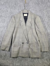 VTG Pendleton Women's 12 Wool Plaid Blazer Double Breasted Gray Jacket Made USA