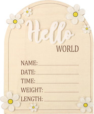 Baby Announcement Sign, 6.5In Wooden Newborn Announcement Board Hello World Baby