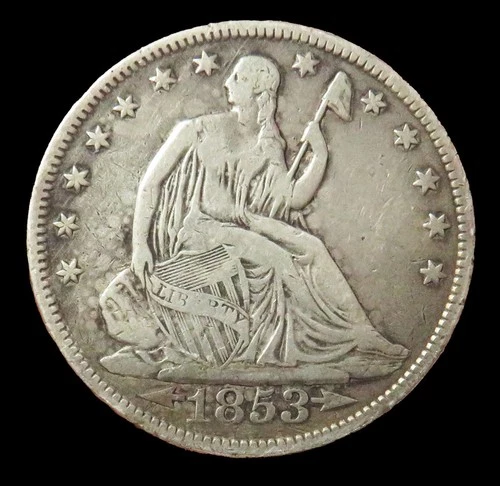 1853 US SILVER SEATED LIBERTY HALF ARRORS & RAYS DOLLAR FINE CONDITION COIN