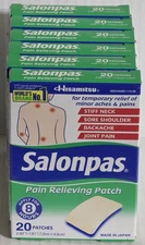 6 Boxes (120) SALONPAS Pain Relieving Patches Total Arthritis, Back Relief 05/28