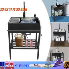   Freestanding Kitchen Sink Stainless Steel Sink w/ Faucet  Water Inlet Pipes