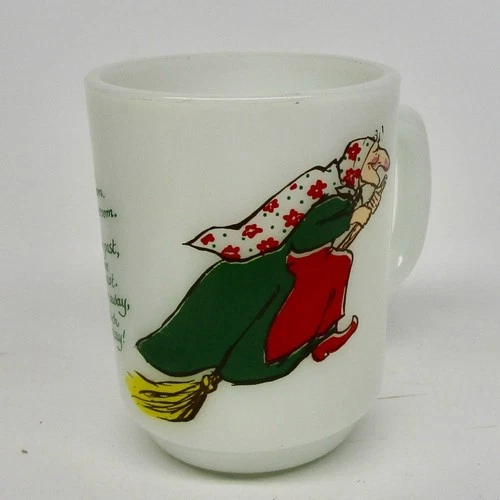 Vintage lucky kitchen witch Norwegian milk glass mug anchor hocking cooking
