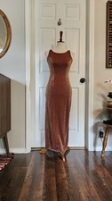 Vintage 90s Copper Sparkly Sleeveless Bodycon Cocktail Party Midi Dress Size 6/8
