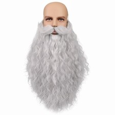 Silver White 18 Inch Men's Long Curly Synthetic Realistic Fake Hair Wig