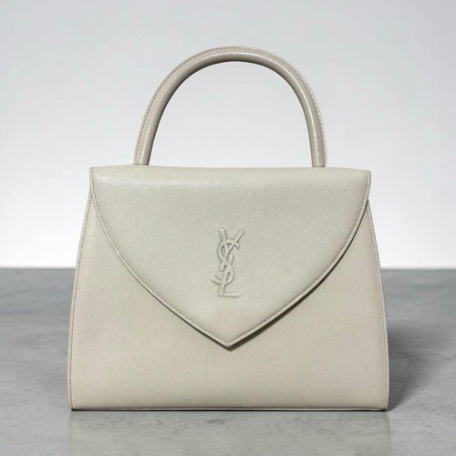 YSL Yves Saint Laurent Ivory Leather Top Handle Handbag Vintage Formal Bag Auth