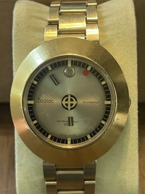 Zodiac Astographic SST Automatic Swiss OG Bracelet Gold Dial Runs Perfect !