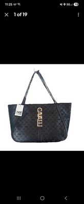 NEW Cavalli Class Sandra Shopper Tote Bag Black Debossed Designer MSRP $118 NWT