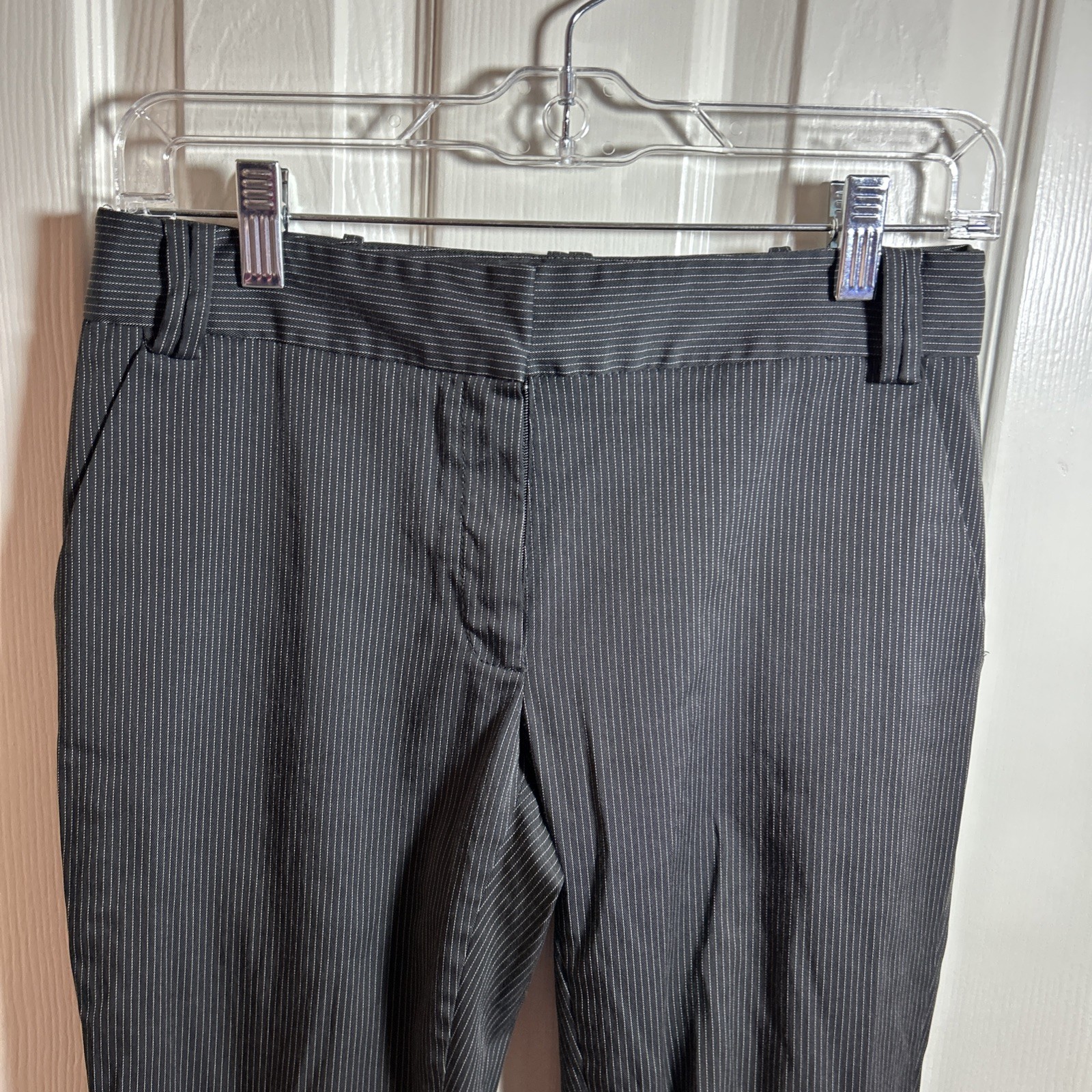 MNG by Mango Women's 4 Black Pinstripe Dress Pants Career Trousers Straight Leg thumbnail 2