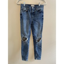 Free People Size 27 Jeans Women's Skinny Stretch High Rise Destroyed Distressed