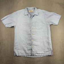 Tommy Bahama Camp Shirt Men's Med. Blue 100% Linen Loop Collar Paradise Breezer