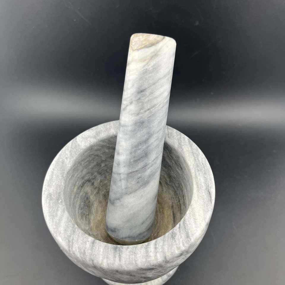 White Light Grey Marble Stone Mortar and Pestle 4”T 4”W Vintage - Image 2 of 4