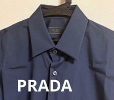 USED PRADA MEN'S LONG-SLEEVE DRESS SHIRT, NAVY, SIZE 39 (15/5) EXCELLENT