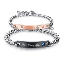 2 Pcs King and Queen Matching Couple Bracelets for Lovers Anniversary