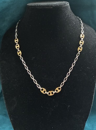 Vintage Vendome Two Tone Necklace Mariner Coffee Bean Link Silver Gold Tone 22" - Picture 2 of 6