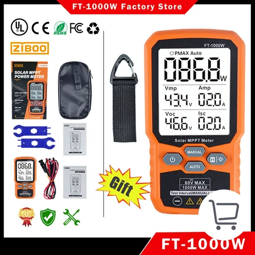ZIBOO Solar Panel MPPT Meter Photovoltaic Multimeter PV Module Power FT-1000W✦K