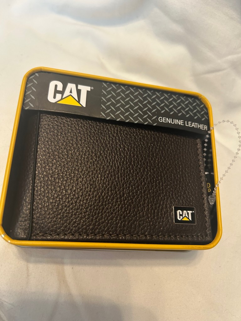 CAT caterpillar brown Leather Men's bifold wallet with logo RFID