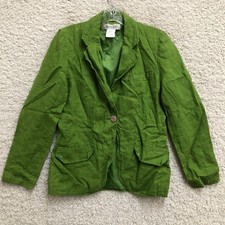 Harve Benard Blazer 6 Womens Green One Button Linen Long Sleeve Pockets Casual