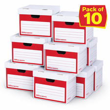 Archive Boxes with Lids A4 (Pack of 10) Strong Cardboard Storage Box White/Red