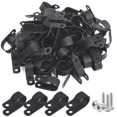 120Pcs 5/8 Inch Black Nylon Screw Mounting R-Type Cable Clip Wire Clamp with ...